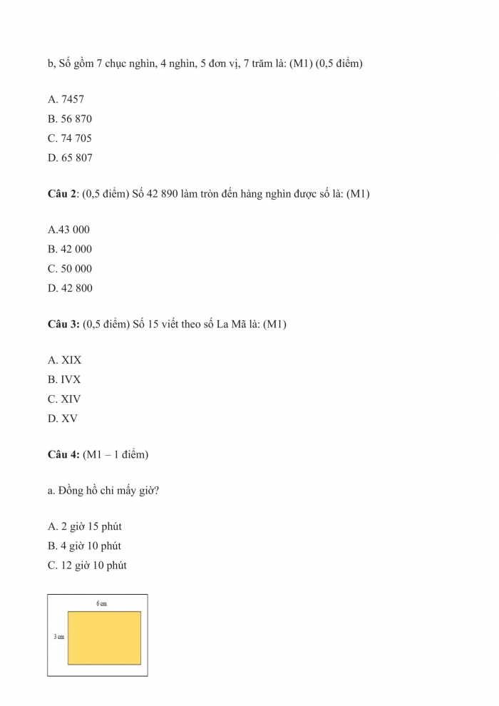 Đề thi cuối kì 2 toán 3 kết nối tri thức (Đề số 4)