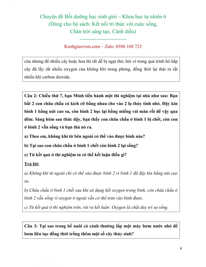 Giáo án bồi dưỡng học sinh giỏi KHTN 6