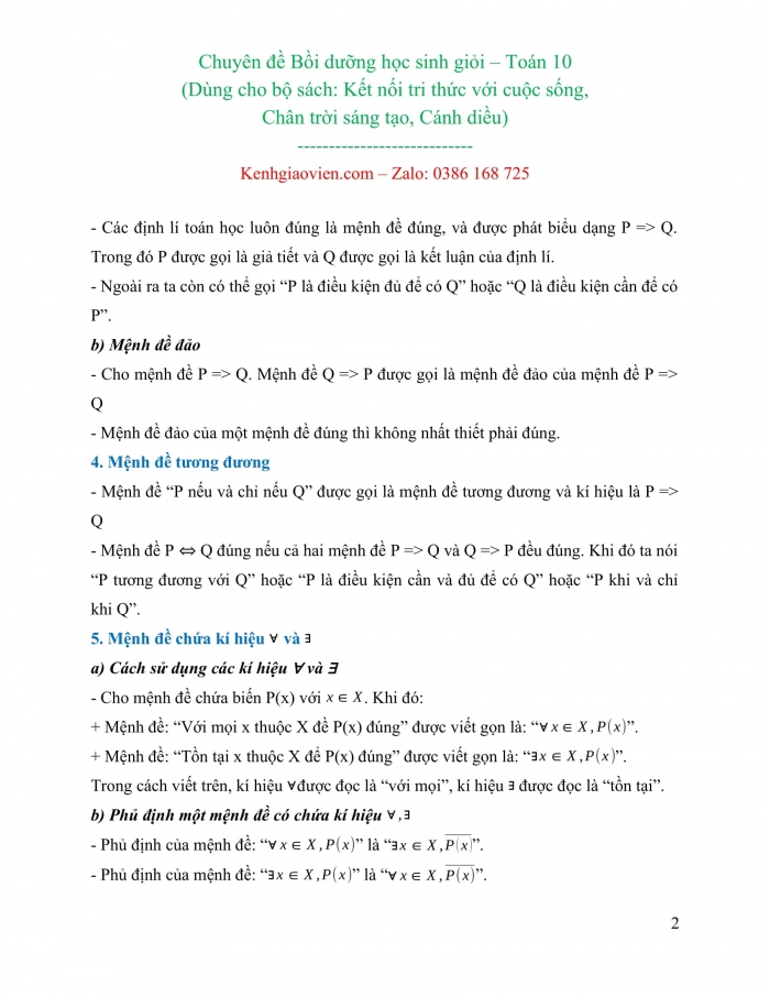 Giáo án bồi dưỡng học sinh giỏi Toán 10