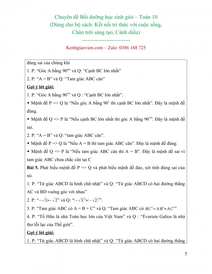 Giáo án bồi dưỡng học sinh giỏi Toán 10