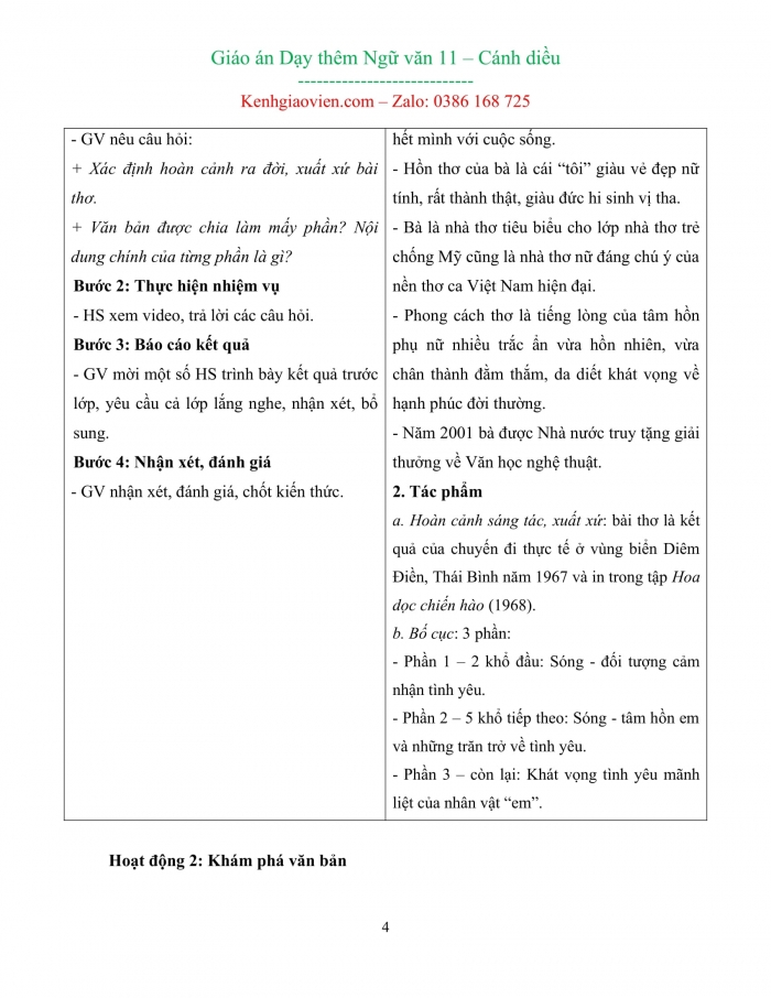 Giáo án dạy thêm ngữ văn 11 cánh diều