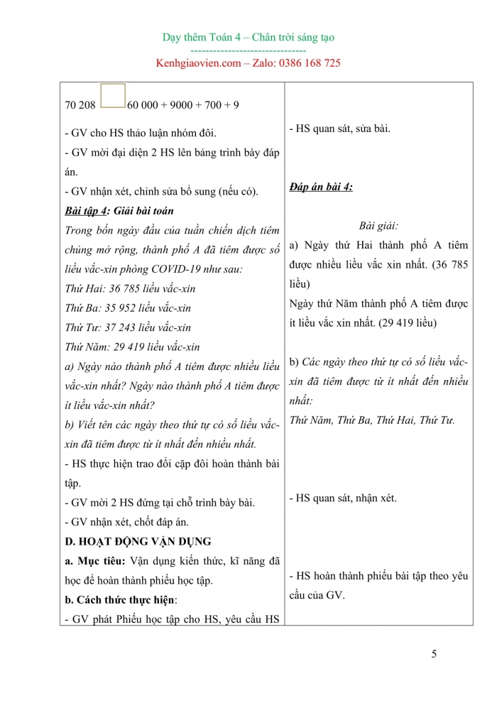 Giáo án dạy thêm toán 4 chân trời sáng tạo