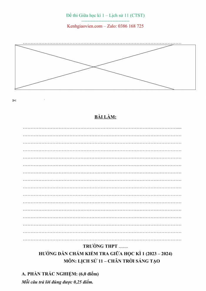 Đề kiểm tra, đề thi mẫu môn Lịch sử 11 chân trời sáng tạo