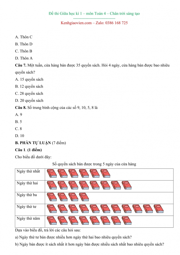 Đề thi toán 4 chân trời sáng tạo có ma trận