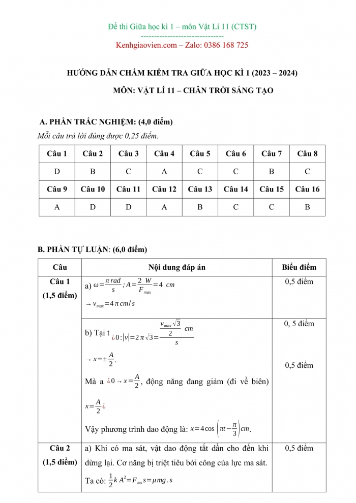 Đề thi vật lí 11 chân trời sáng tạo có ma trận