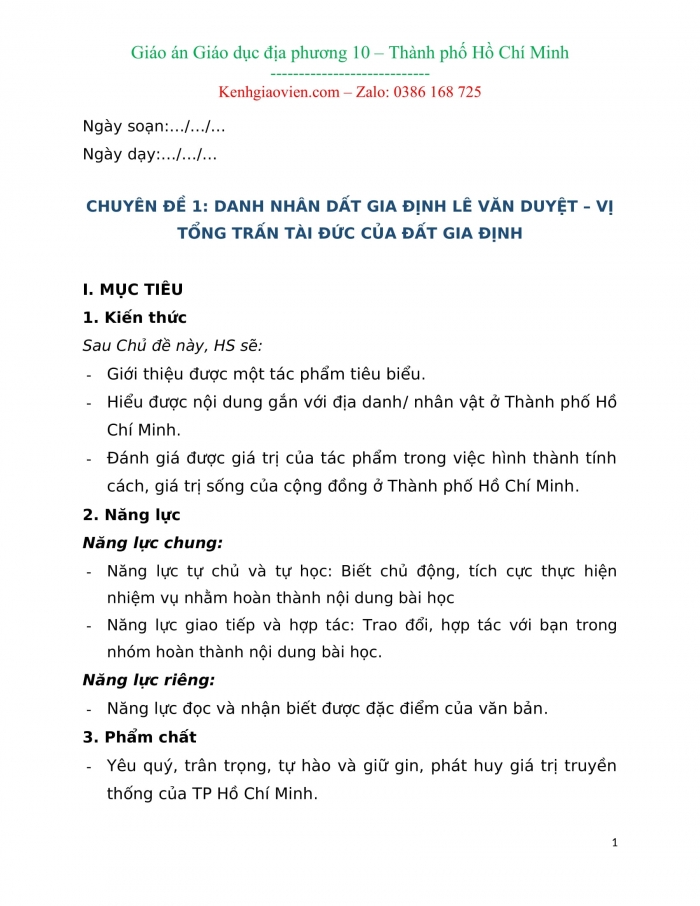 Tài liệu giáo dục địa phương lớp 10 Hồ Chí Minh