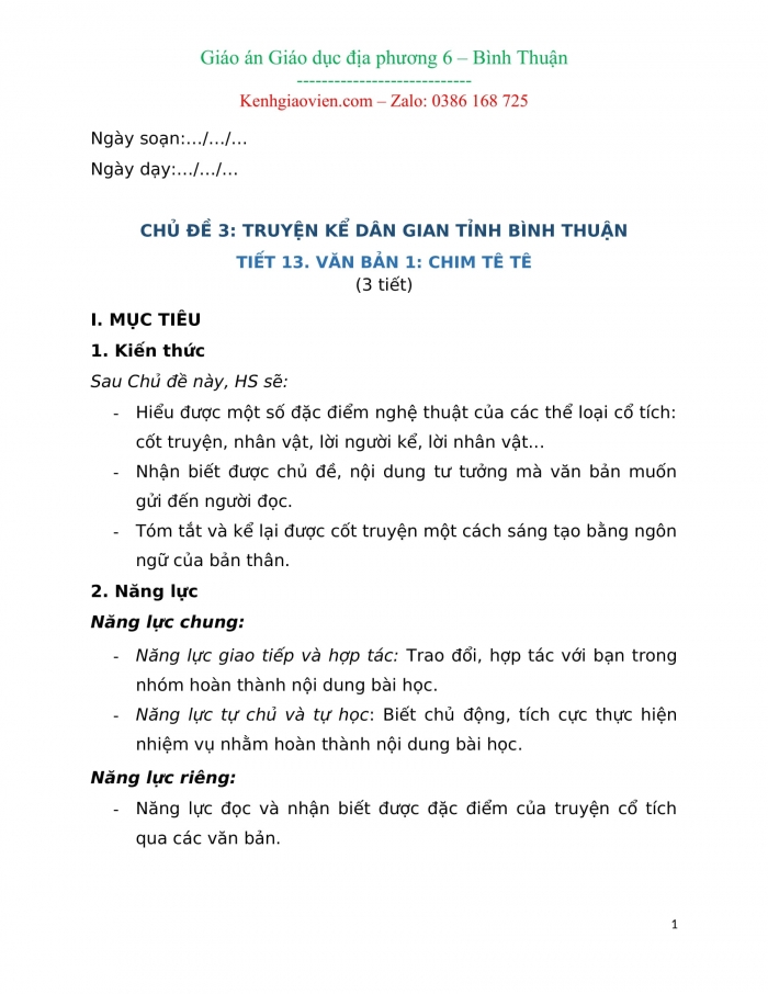 Tài liệu giáo dục địa phương lớp 6 Bình Thuận