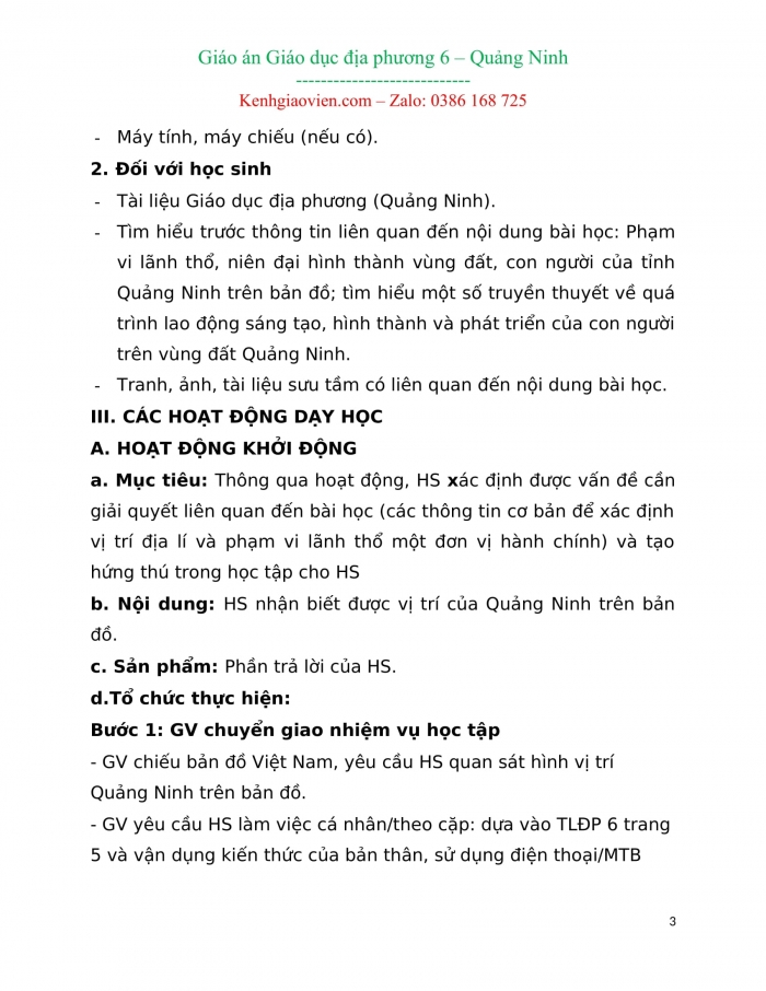 Tài liệu giáo dục địa phương lớp 6 Quảng Ninh