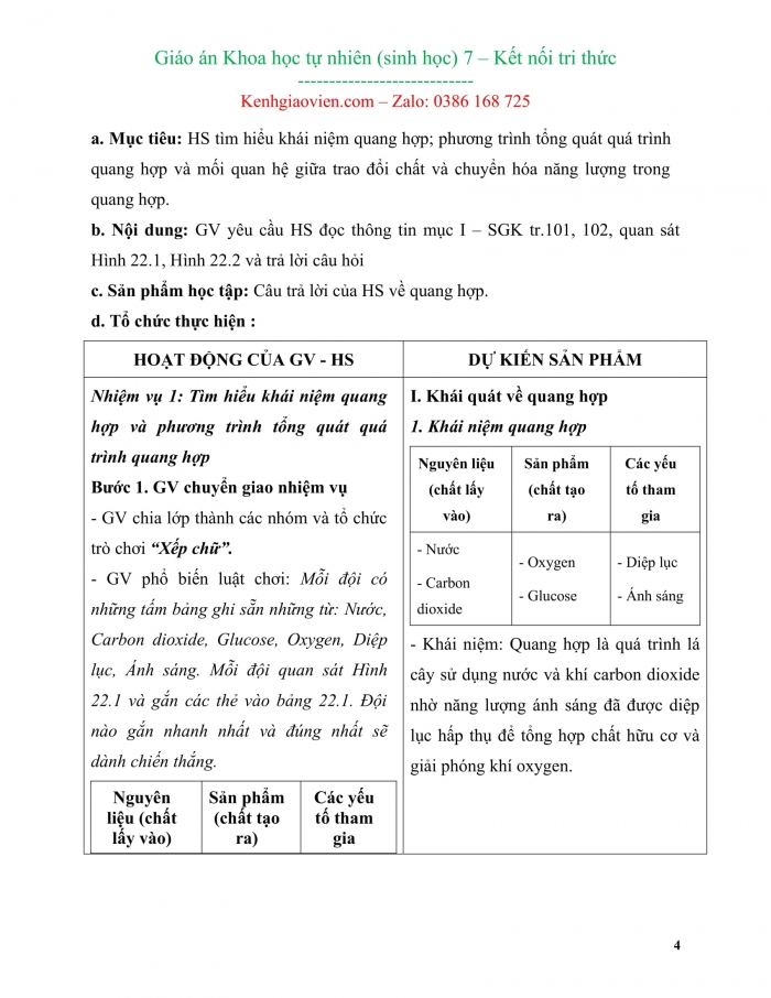 Giáo án khoa học tự nhiên 7 kì 1 kết nối tri thức