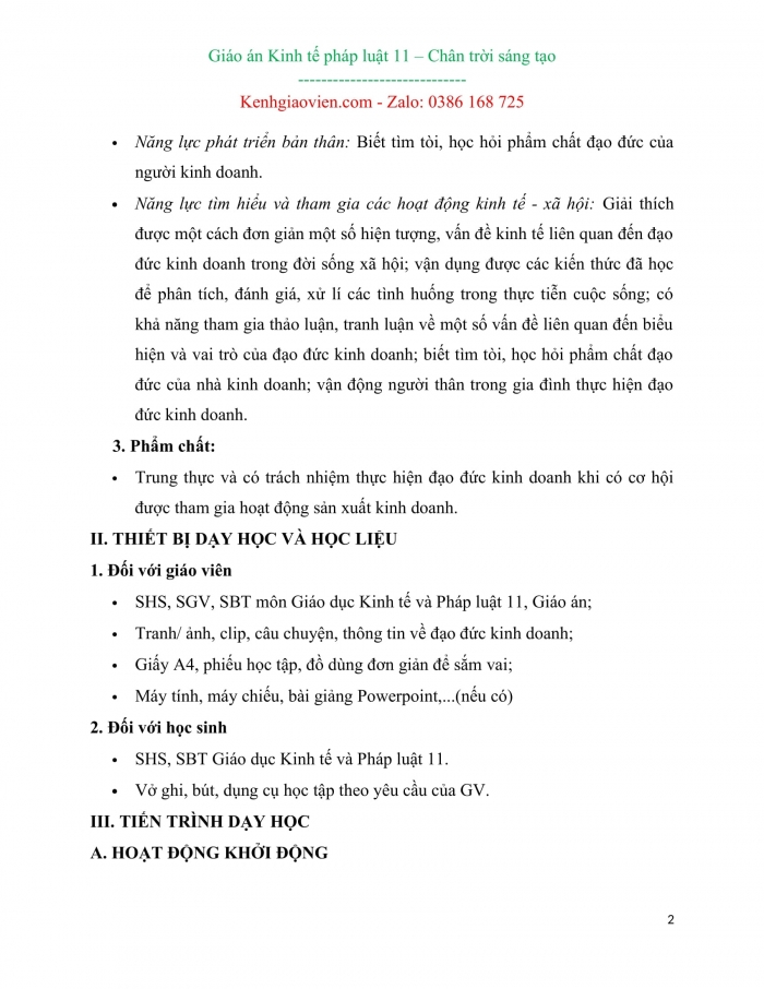 Giáo án kì 1 Kinh tế pháp luật 11 chân trời sáng tạo