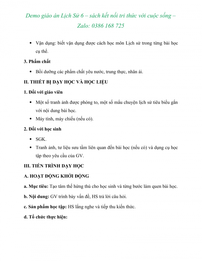 Giáo án lịch sử 6 kì 1 sách kết nối tri thức và cuộc sống