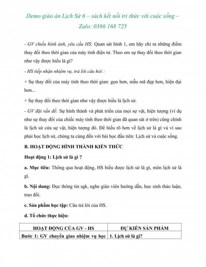 Giáo án lịch sử 6 kì 1 sách kết nối tri thức và cuộc sống