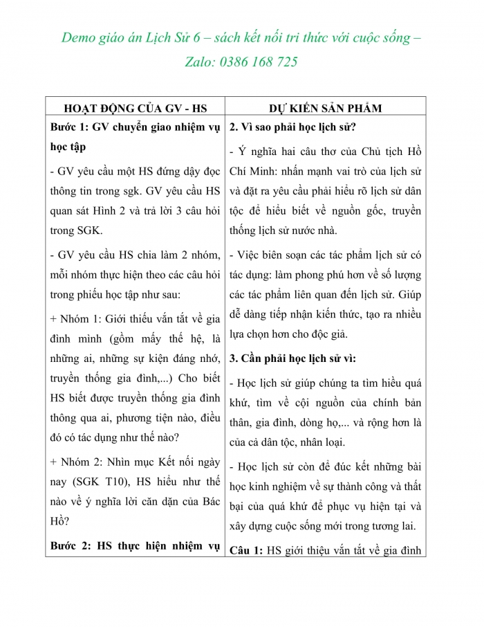 Giáo án lịch sử 6 kì 1 sách kết nối tri thức và cuộc sống