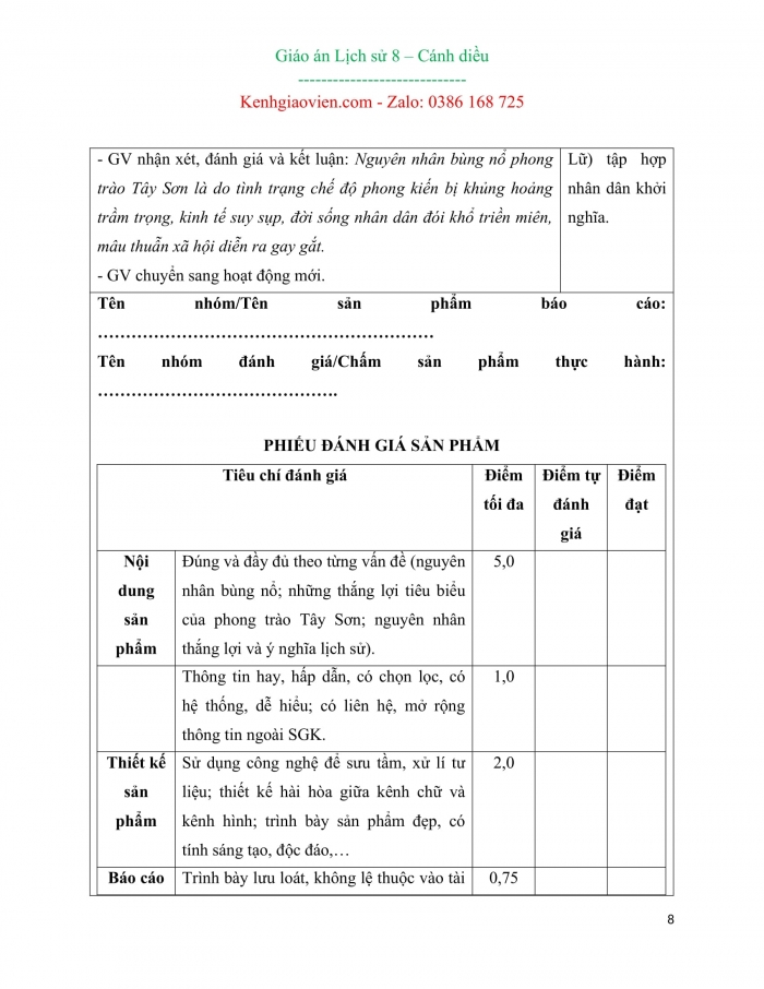 Giáo án kì 1 Lịch sử 8 cánh diều