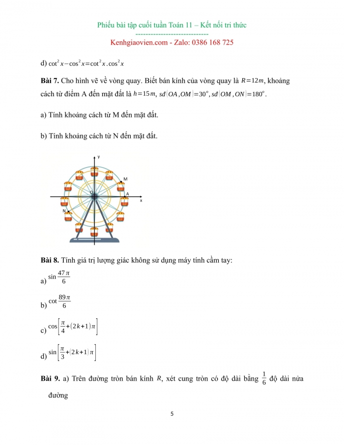 Phiếu bài tập tuần toán 11 kết nối tri thức