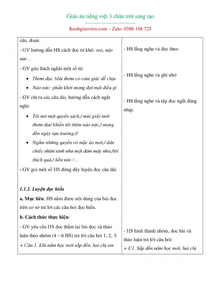 Giáo án lớp 3 sách chân trời sáng tạo (bản word)