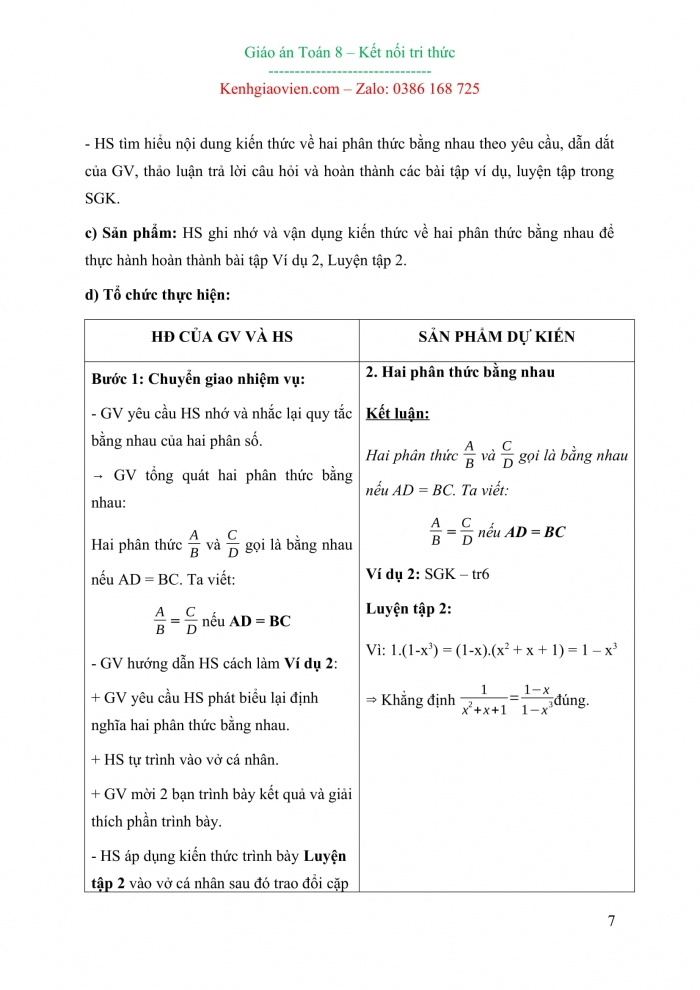 Giáo án toán 8 kết nối tri thức