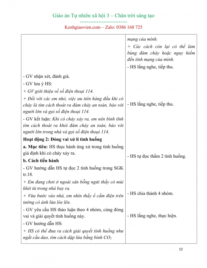Giáo án tự nhiên và xã hội 3 kì 1 chân trời sáng tạo