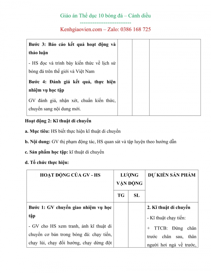 Giáo án thể dục bóng đá 10 cánh diều (bản word)