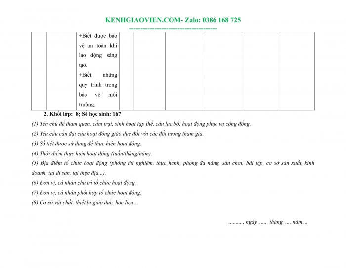 Tải phụ lục 2 Sinh học 8 kết nối tri thức file word