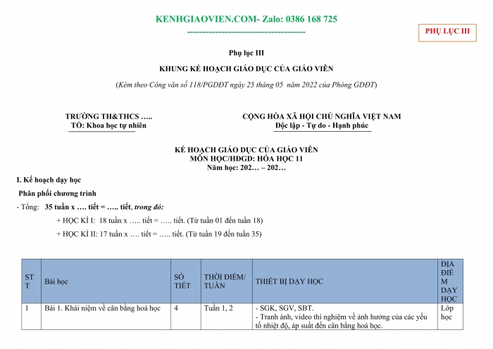 Tải phụ lục 3 Hóa học 11 kết nối tri thức file word
