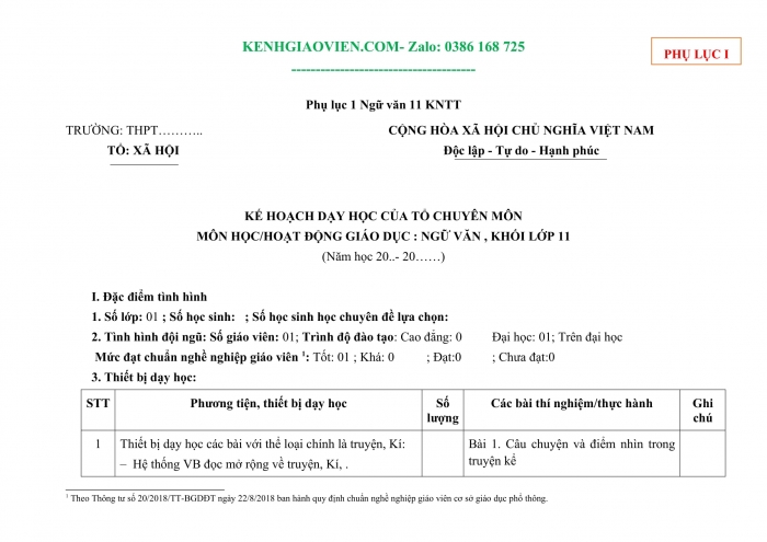 Tải phụ lục 1 Ngữ văn 11 cánh diều file word