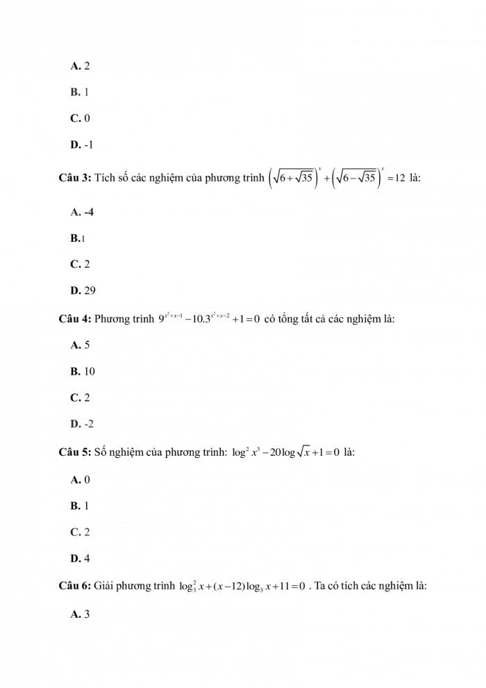Phiếu trắc nghiệm Toán 11 cánh diều Chương VI - Bài 4: Phương trình, bất phương trình mũ và lôgarit