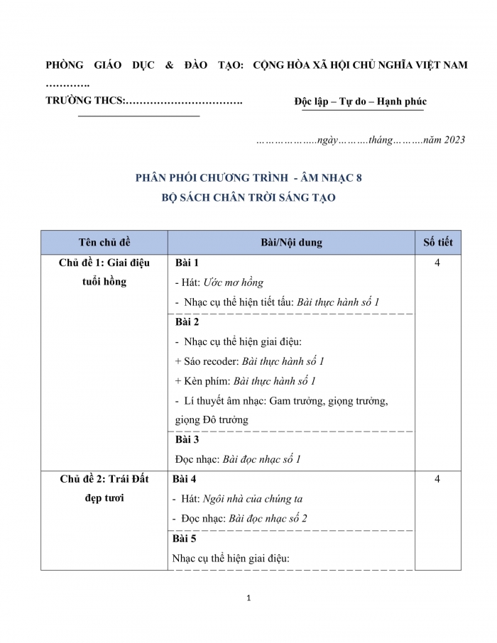 PPCT âm nhạc 8 chân trời sáng tạo