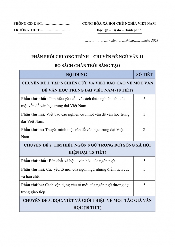 PPCT chuyên đề ngữ văn 11 chân trời sáng tạo