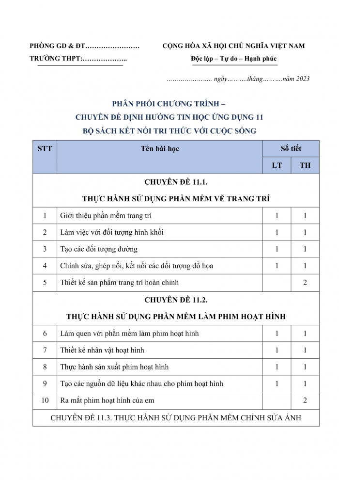 PPCT Chuyên đề tin học ứng dụng 11 kết nối tri thức