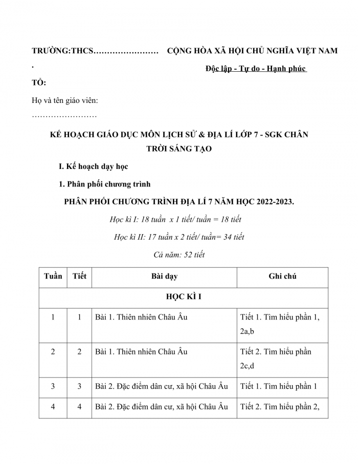 PPCT địa lí 7 chân trời sáng tạo