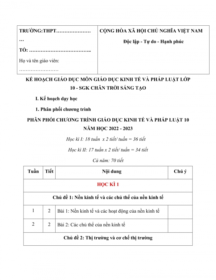 PPCT giáo dục kinh tế và pháp luật 10 chân trời sáng tạo