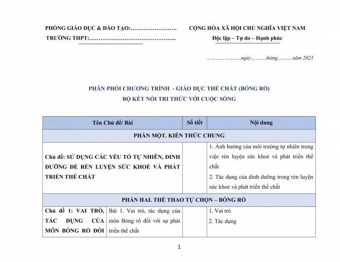 PPCT bóng rổ 11 kết nối tri thức