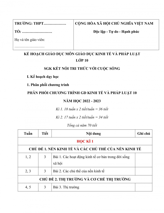 PPCT giáo dục kinh tế và pháp luật 10 kết nối tri thức