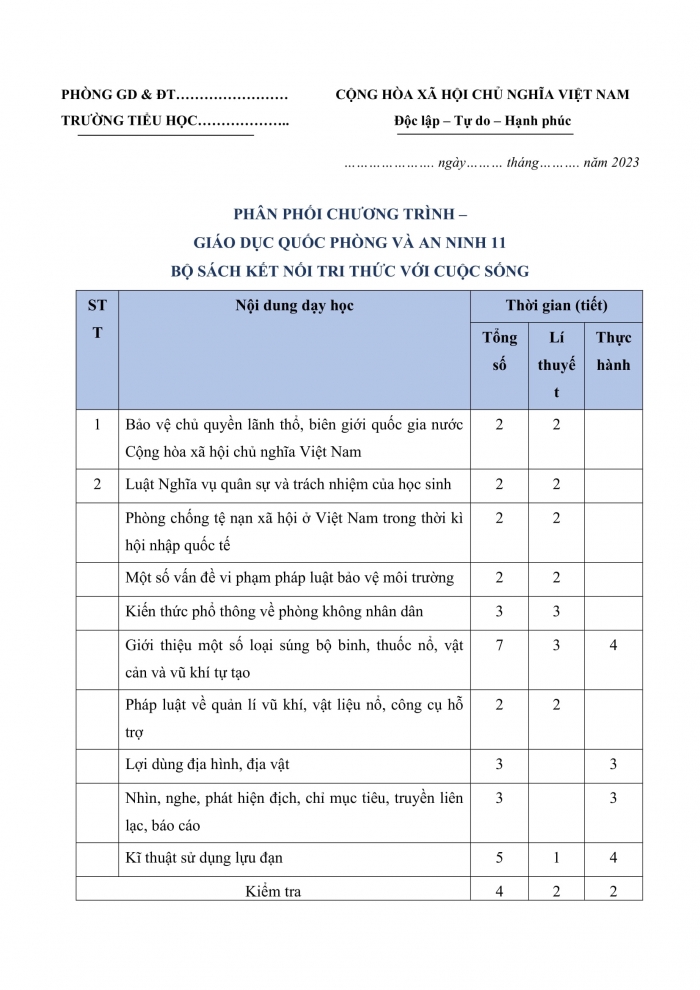PPCT Quốc phòng an ninh 11 kết nối tri thức