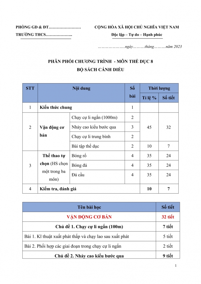 PPCT Thể dục 8 cánh diều