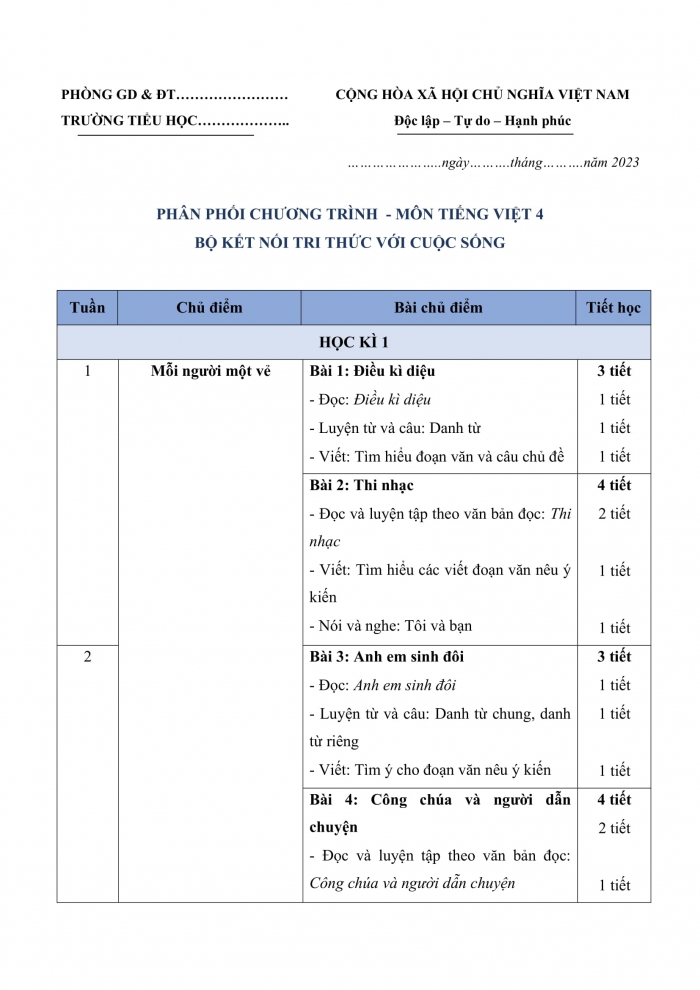 PPCT tiếng việt 4 kết nối tri thức