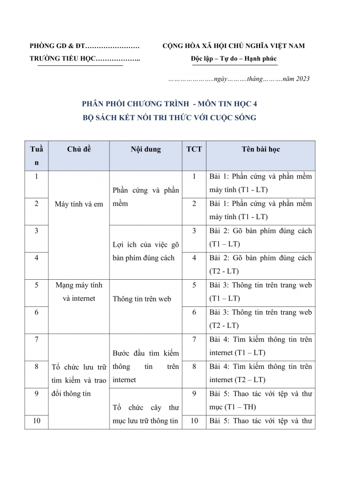 PPCT tin học 4 kết nối tri thức