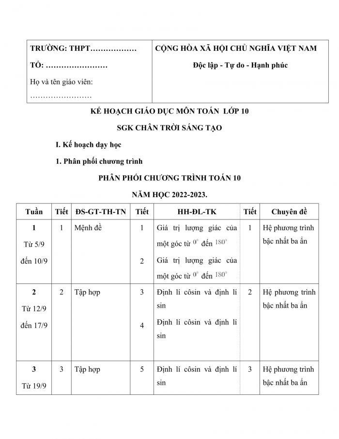 PPCT toán 10 chân trời sáng tạo