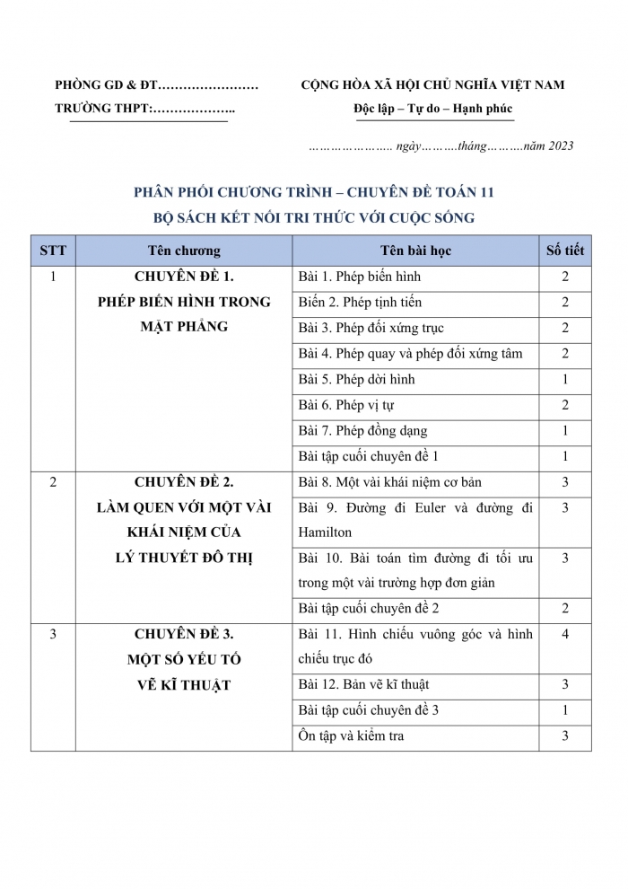 PPCT Chuyên đề toán 11 kết nối tri thức