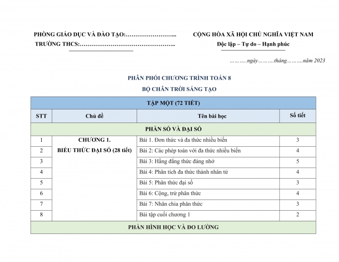 PPCT toán 8 chân trời sáng tạo