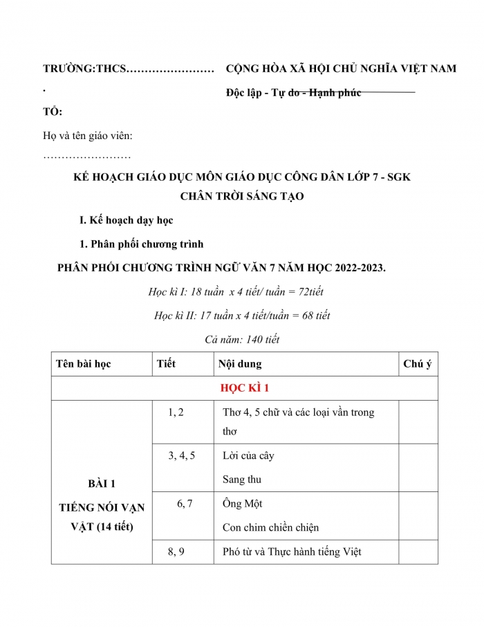 PPCT ngữ văn 7 chân trời sáng tạo