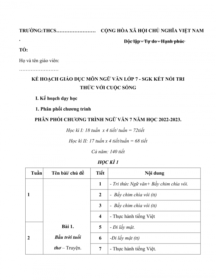 PPCT ngữ văn 7 kết nối tri thức