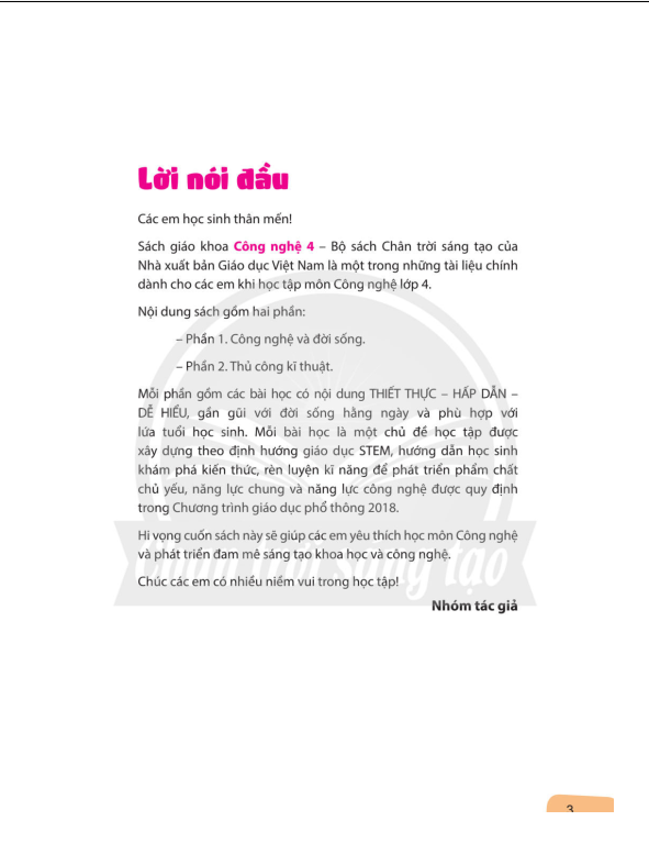 Tải PDF shs Công nghệ 4 Chân trời sáng tạo