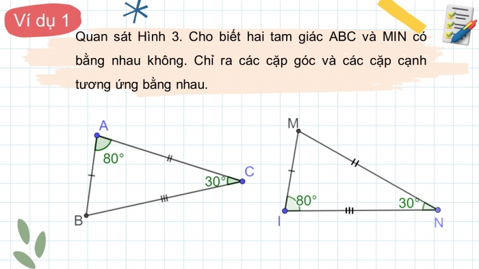 Giáo án điện tử toán 7 chân trời bài 2: Tam giác bằng nhau (6 tiết)