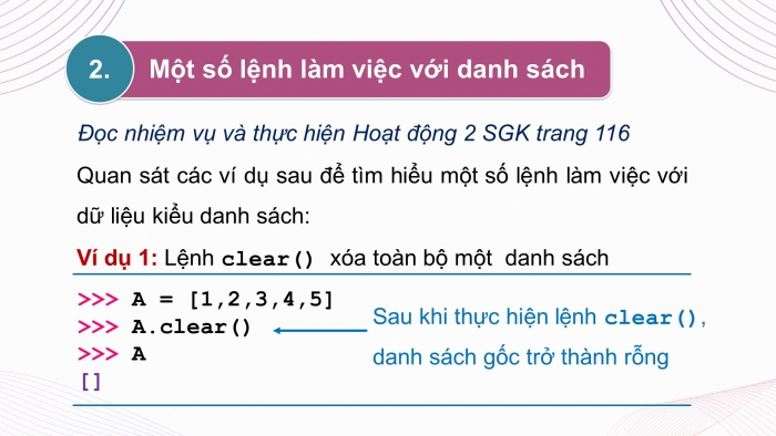 Giáo án điện tử tin học 10 kết nối bài 23: Một số lệnh làm việc với dữ liệu danh sách (3 tiết)