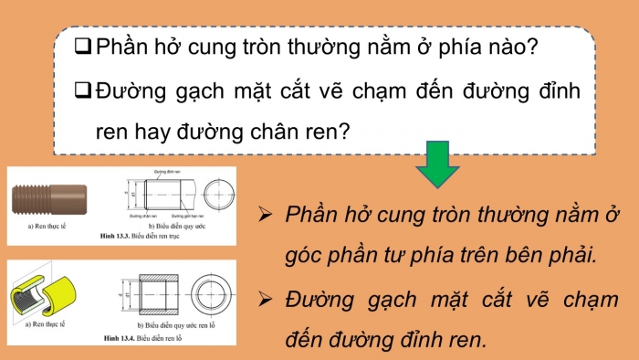 Giáo án điện tử công nghệ thiết kế 10 cánh diều bài 13: Biểu diễn ren