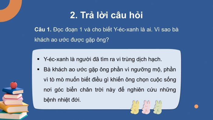 Giáo án điện tử tiếng việt 3 kết nối tri thức bài 29: Bác sĩ Y-Éc-Xanh - Tiết 1. Đọc