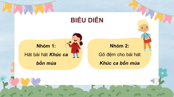 Giáo án điện tử Âm nhạc 8 cánh diều Bài 2 Tiết 2: Thể hiện tiết tấu; ứng dụng đệm cho bài hát Khúc ca bốn mùa; Ôn tập Bài hoà tấu số 1; Trải nghiệm và khám phá: Vỗ tay theo 3 mẫu tiết tấu nhịp 3/8