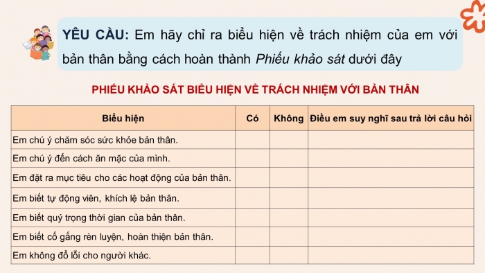 Giáo án điện tử HĐTN 8 cánh diều Chủ đề 3 - HĐGDTCĐ: Trách nhiệm với bản thân và mọi người xung quanh